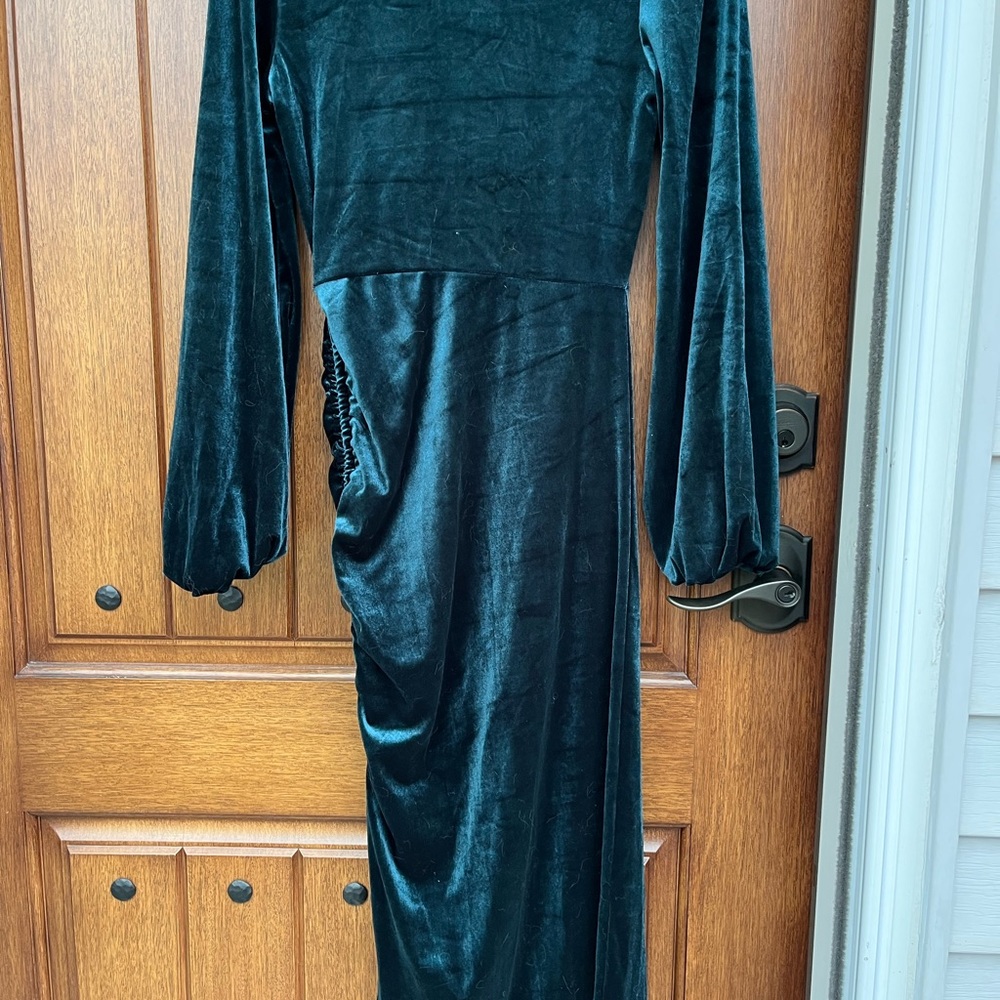 Cider Deep Teal Velvet Midi Dress - Picture 4 of 5